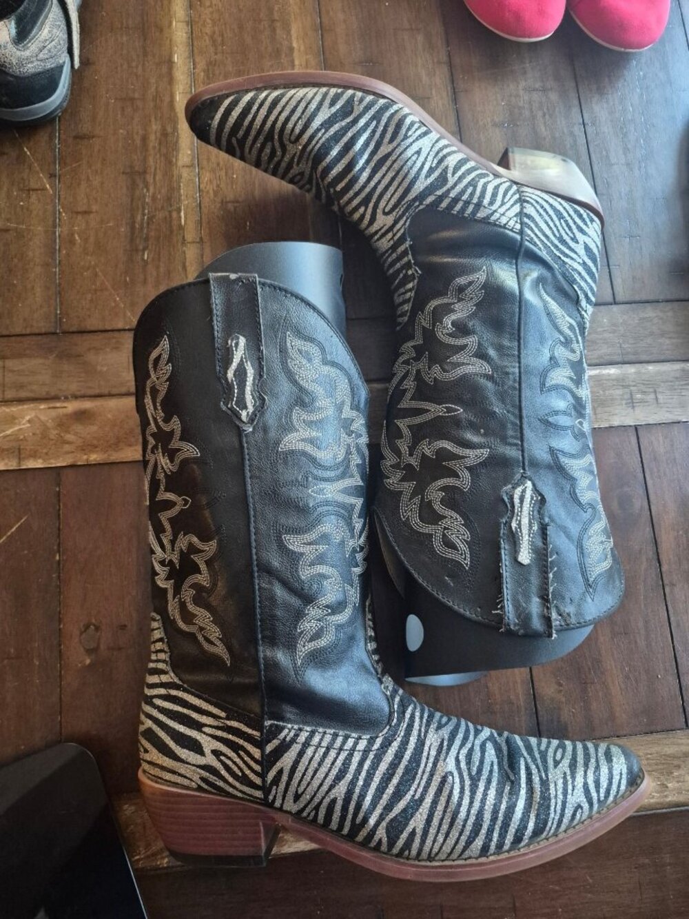 Roper Womens Zebra Glitter Western Boots Size 9.5 Black & Silver Cowboy Glam Sty